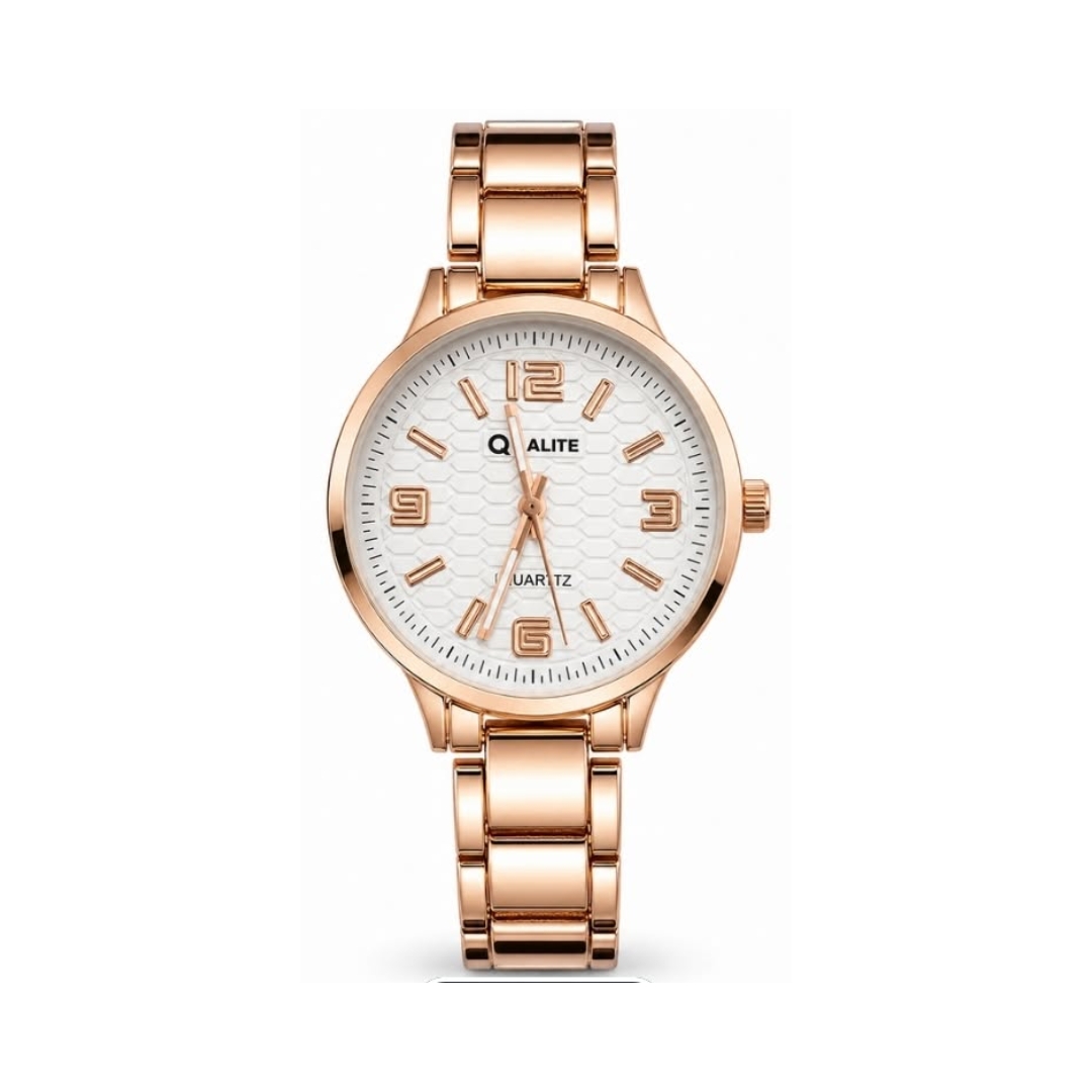 Qialite Women's Rose Gold-Tone Watch – White Honeycomb Dial