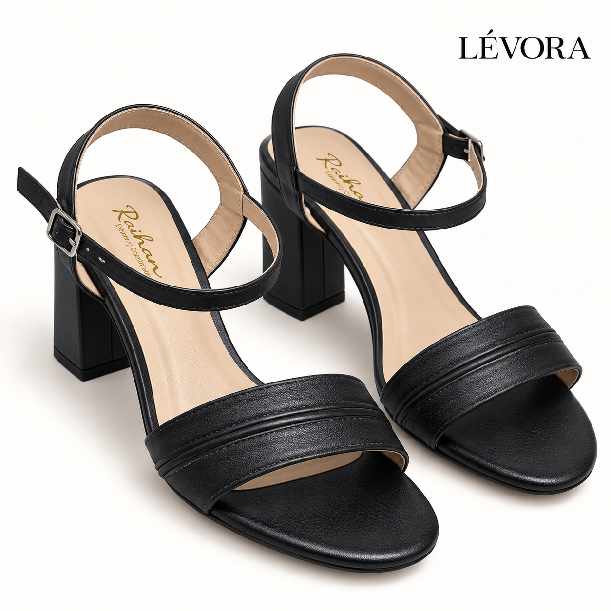 Women's Black Classic Block Heel Sandals
